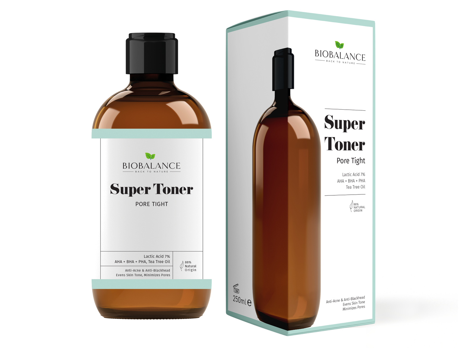 BIOBALANCE Super Toner Pore Tight Lactic Acid Aha+ BHA+PHA Tea Tree oil 250ml
